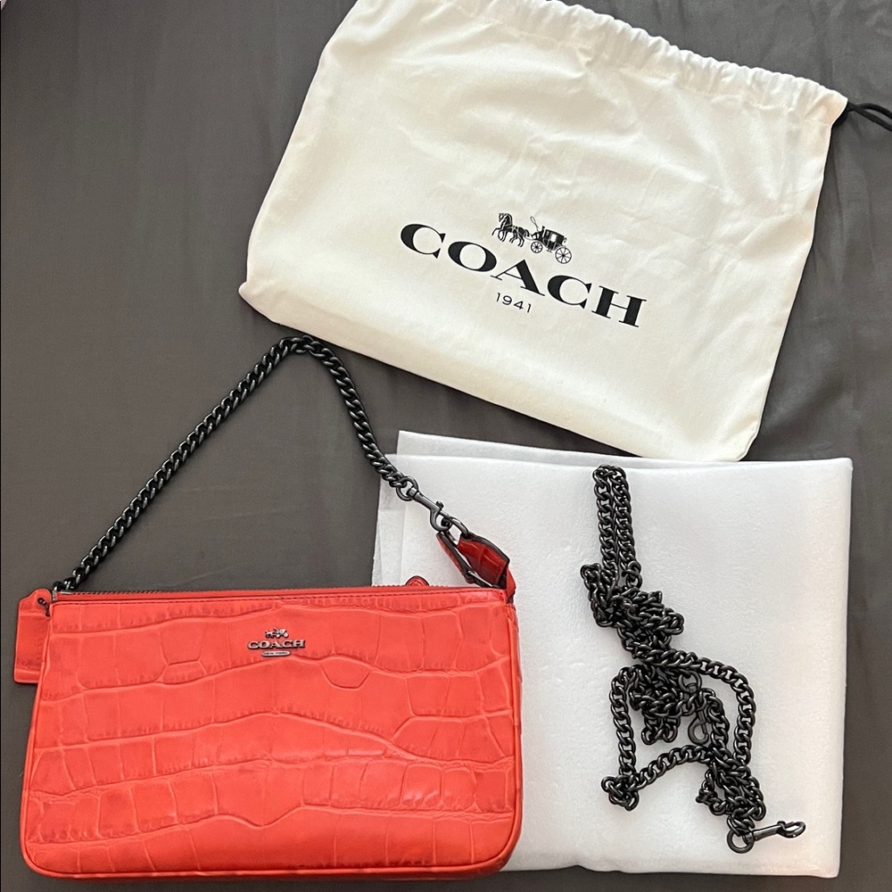 Coach Coral Croc-Embossed Shoulder Bag